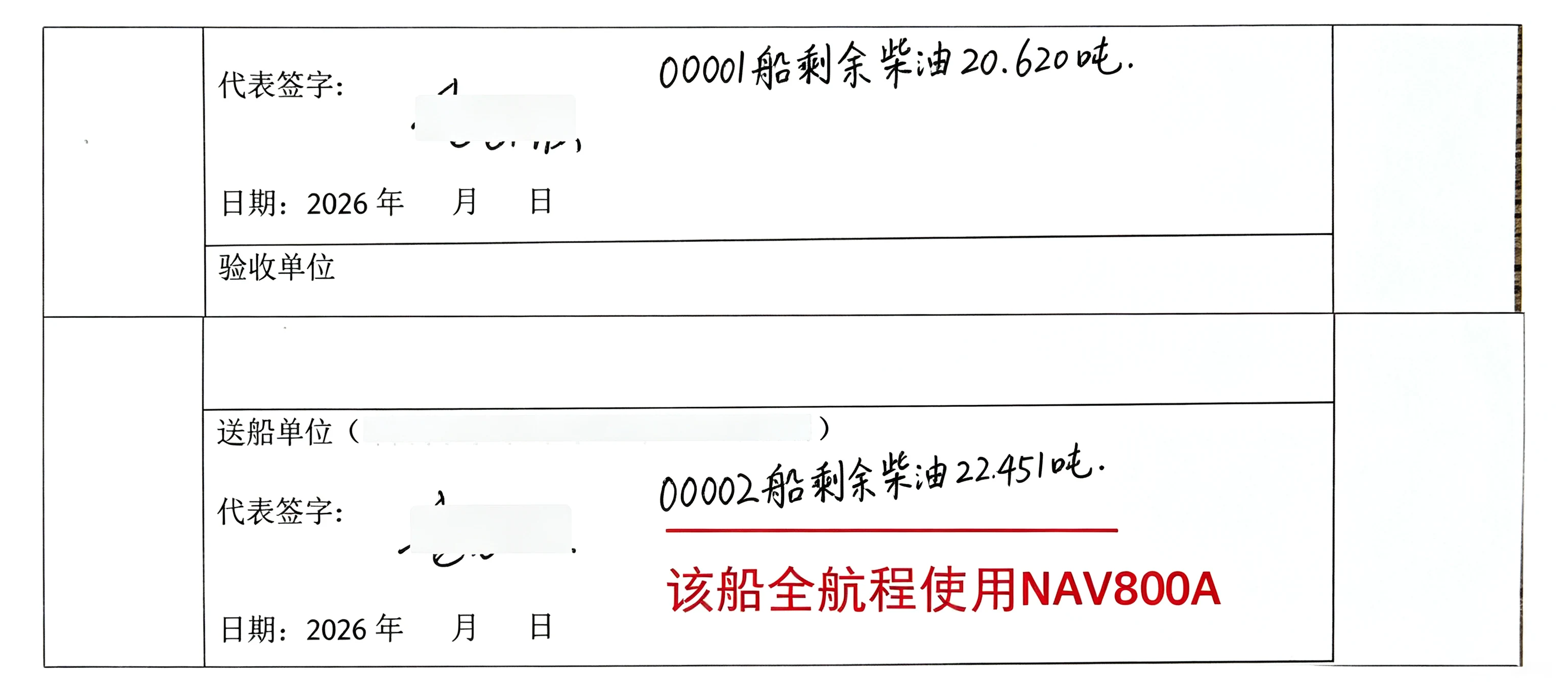 油耗签认单